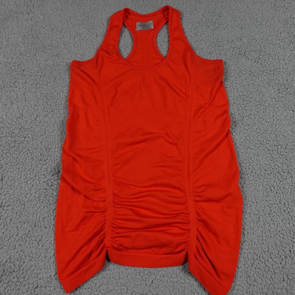 ATHLETA Razor Back Tank Top Womens Medium Orange Cinching Stretch Run Yoga Train